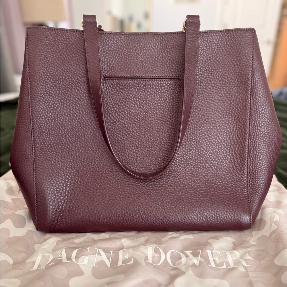 Dagne Dover Burgundy Pebbled Leather Tote with Gold Hardware - Picture 2 of 9